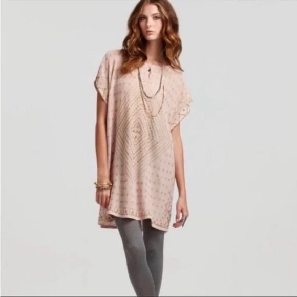 Free People New Romantics Blush Beaded Tunic Dress/ Sweater Sz M - Picture 1 of 15